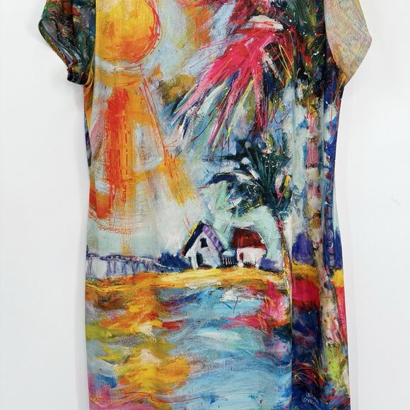 Leoma Lovegrove Tropical Print Shift Dress Stretch Jersey Short Sleeve Size XL - Picture 4 of 11